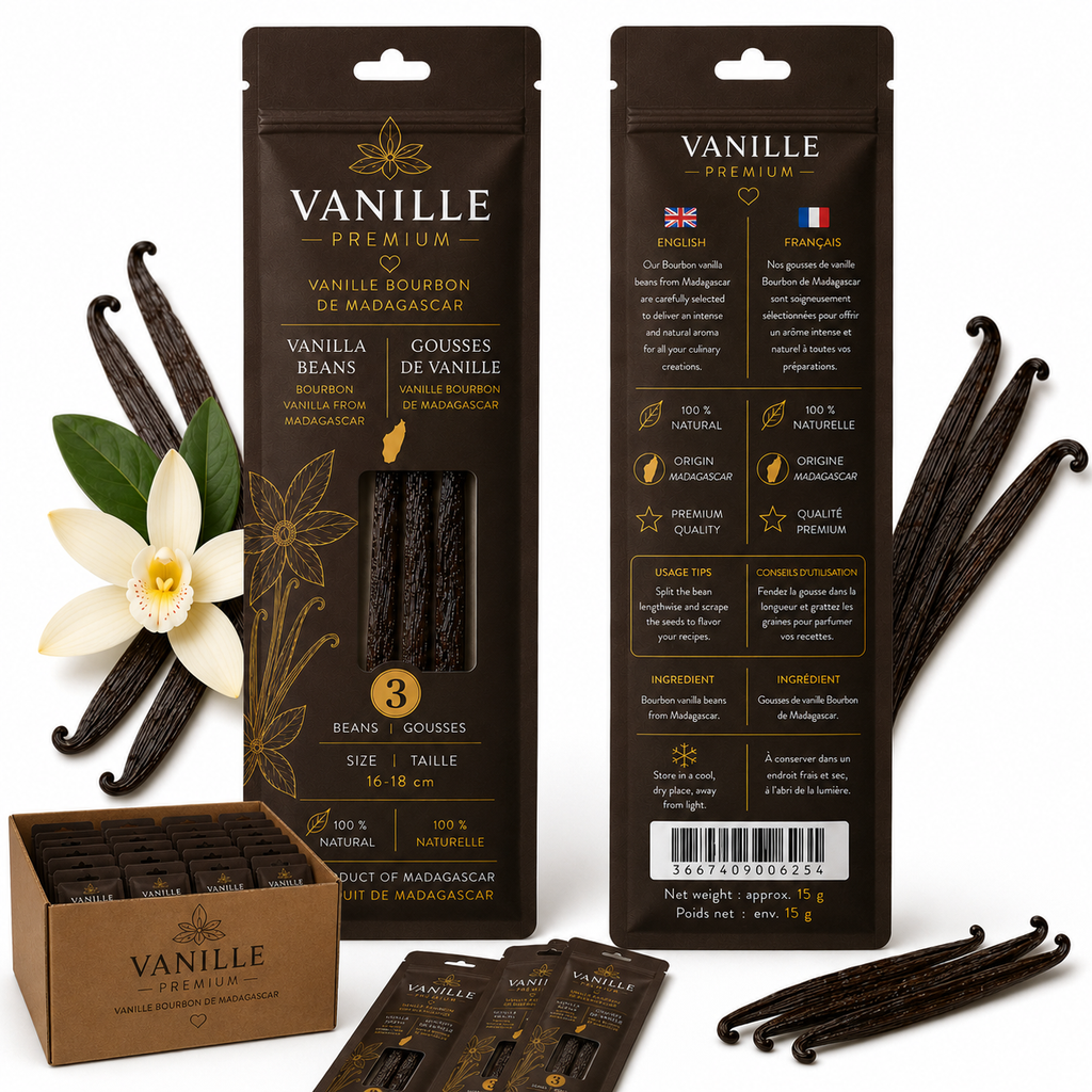 Madagascar Gourmet Bourbon Vanilla Beans 16–18 cm – Pack of 3 Beans