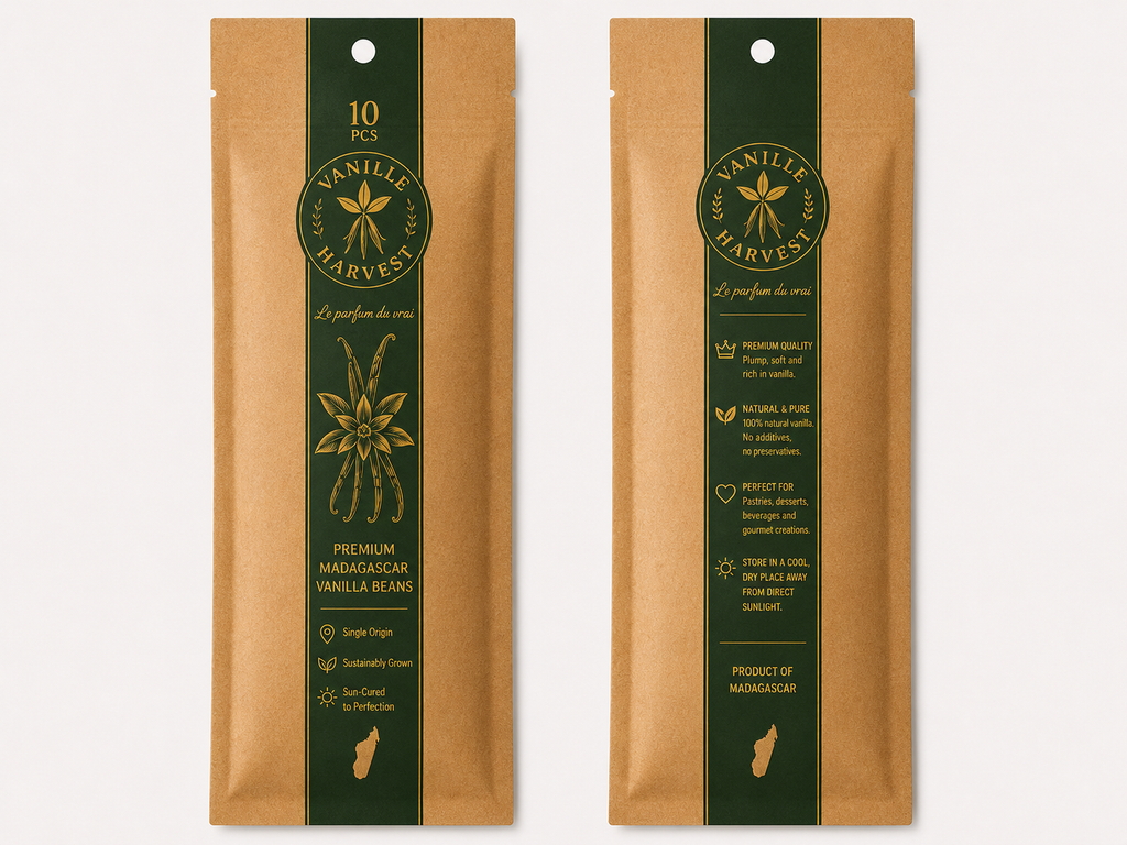     Madagascar Gourmet Bourbon Vanilla Beans – 13 cm – Kraft Bag of 10 Beans