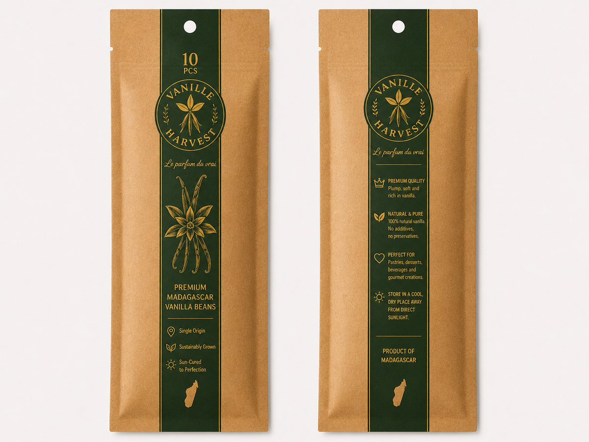     Madagascar Gourmet Bourbon Vanilla Beans – 13 cm – Kraft Bag of 10 Beans