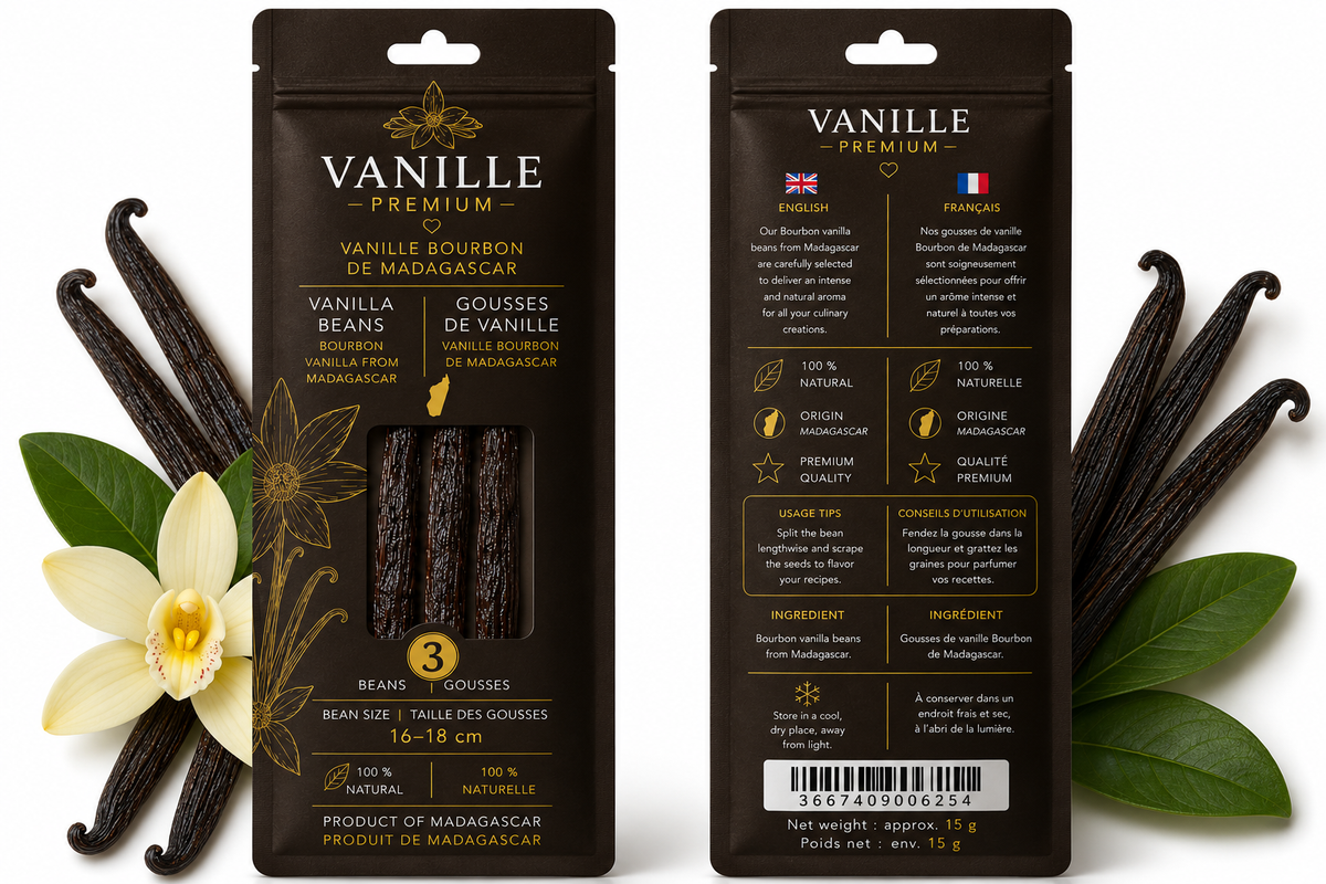 Madagascar Gourmet Bourbon Vanilla Beans 16–18 cm – Pack of 3 Beans